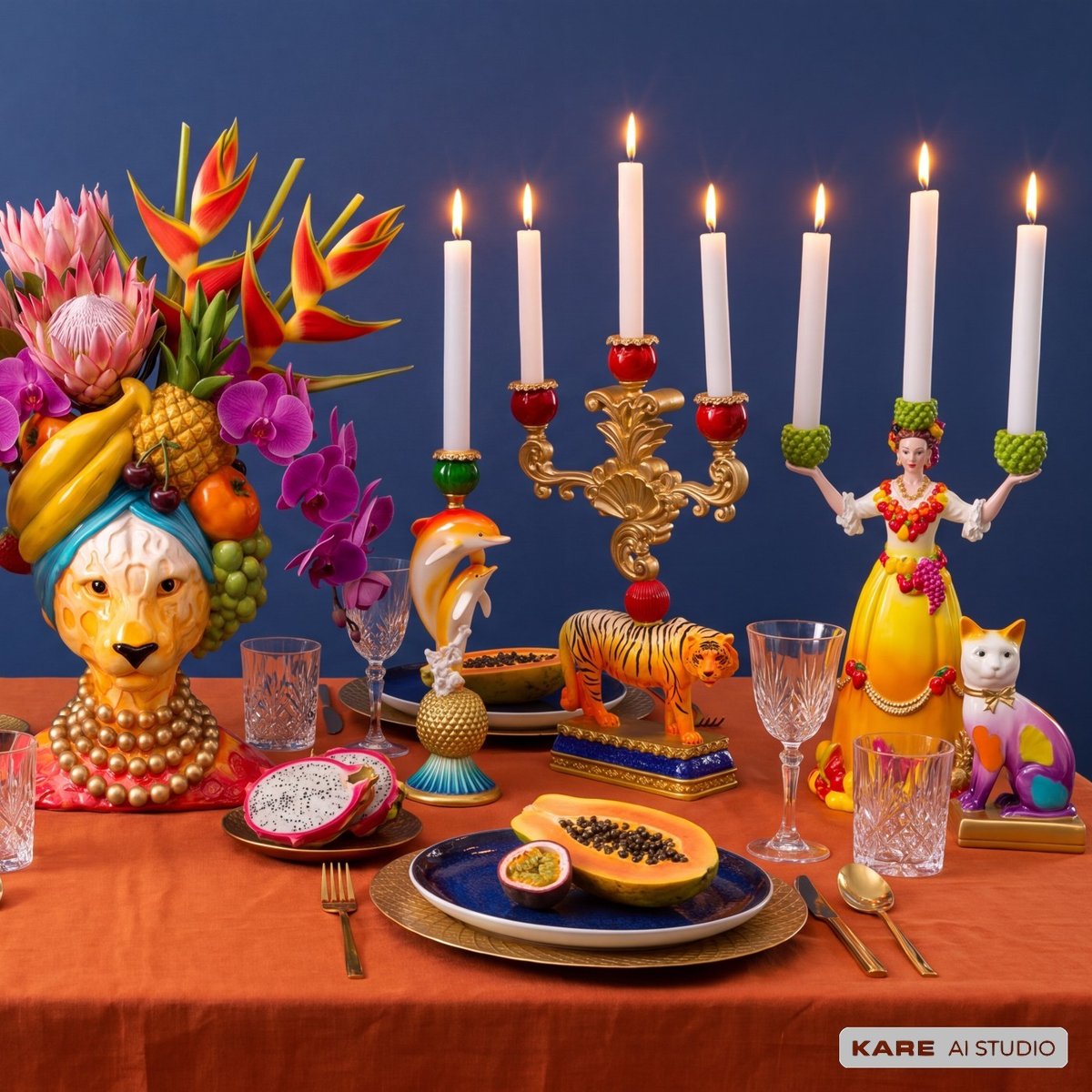 Chandelier femme et fruits orange, KARE DESIGN