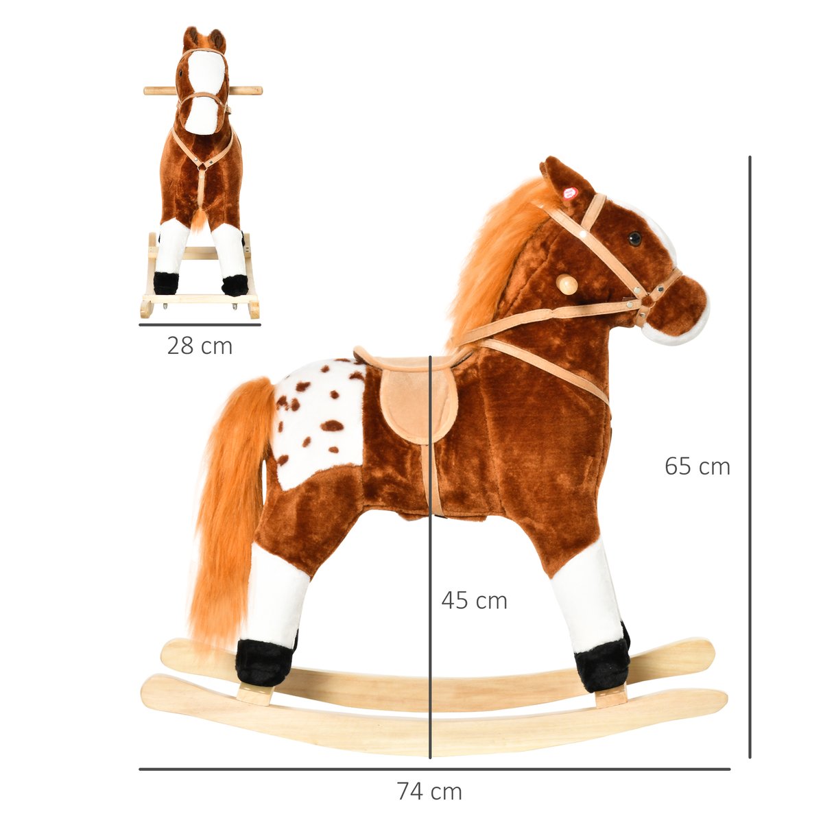 Cheval à bascule pour enfants Peluche Courte marron, HOMCOM