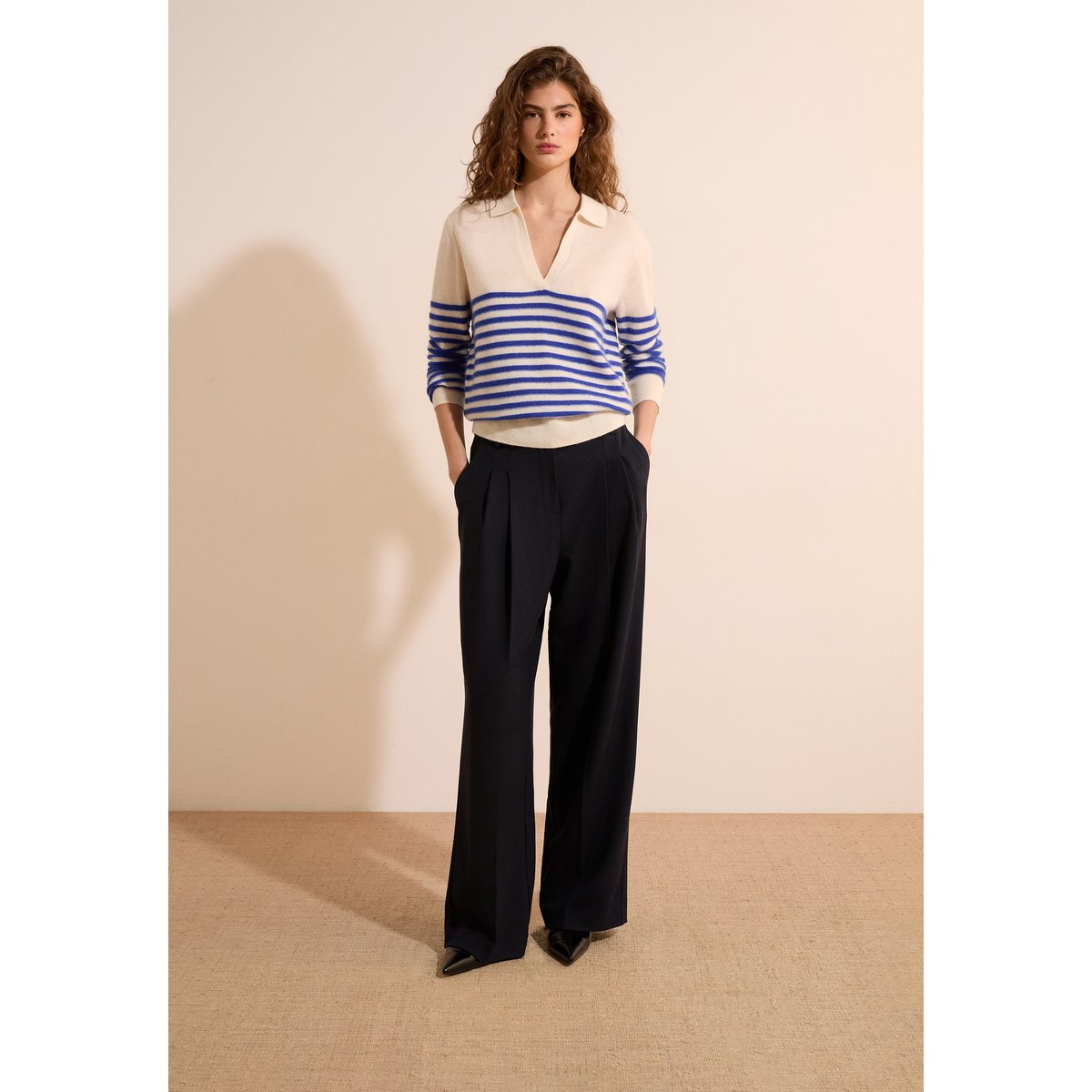Pull col polo 100% cachemire SIMONETTA POLO bleu, ETAM