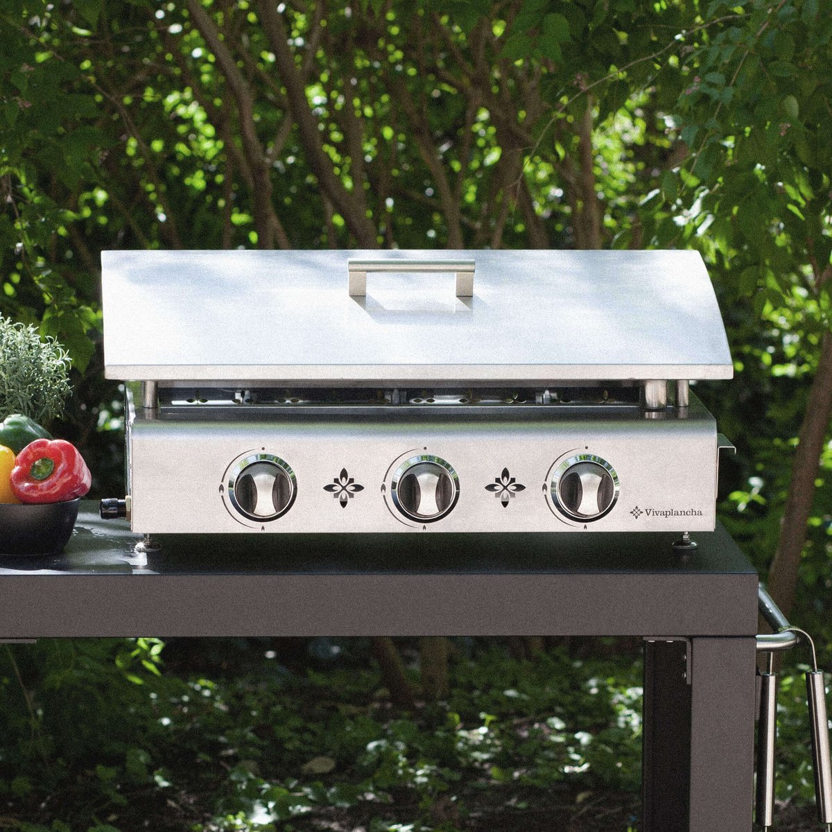 Couvercle de protection inox pour plancha 3 feux couleur unique, VIVAPLANCHA