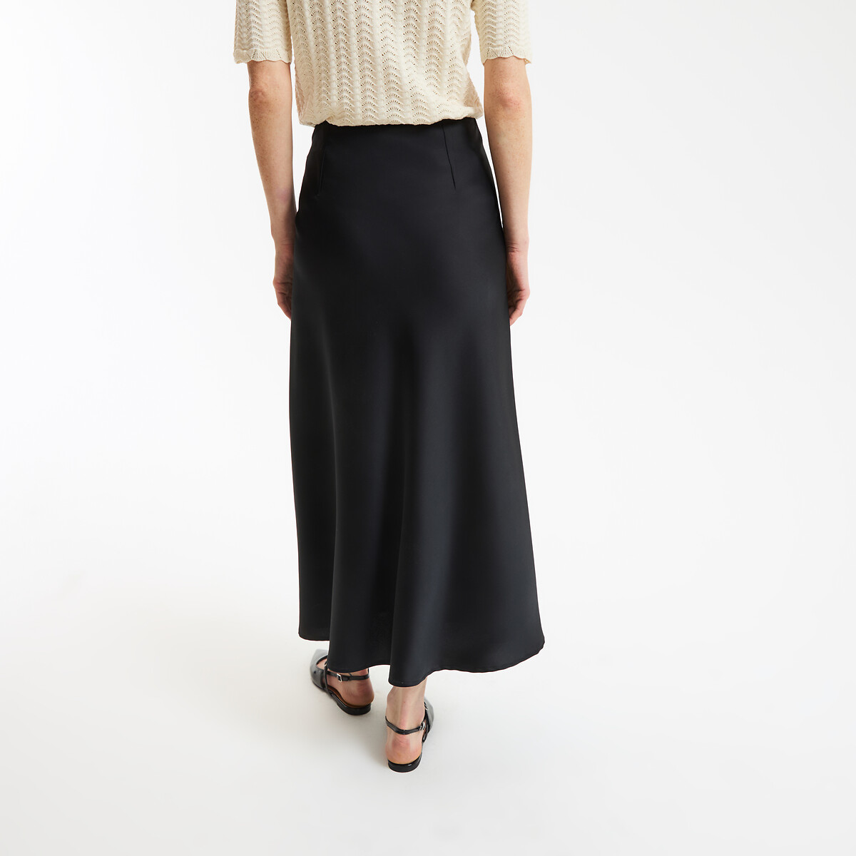Jupe évasée longue en satin mat, Signature MARION noir, LA REDOUTE COLLECTIONS
