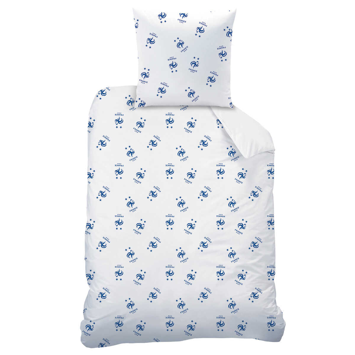 Parure de lit coton, FFF Equipe de France blanc imprimé, FFF