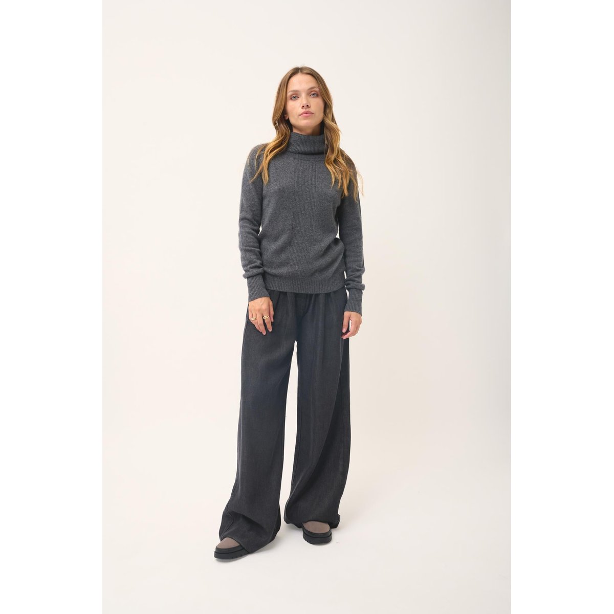 Pull Col Roulé Anthracite Chiné Lilly gris anthracite chiné, JUST CASHMERE