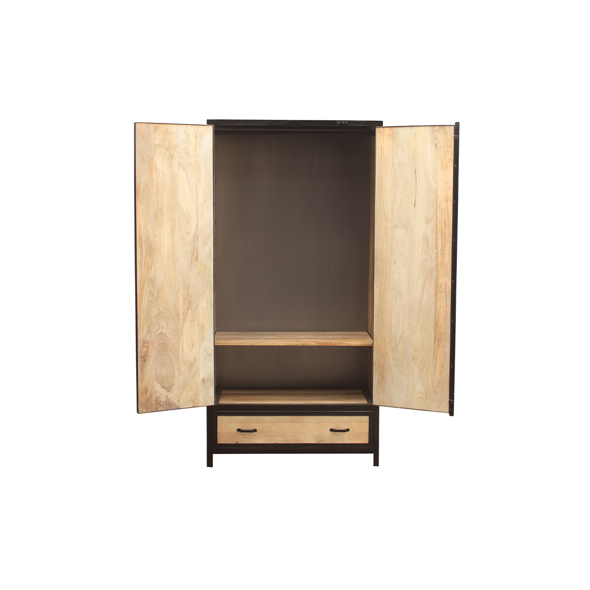 Armoire industrielle en bois massif manguier et métal noir L90 cm INDUSTRIA bois clair / noir, MILIBOO