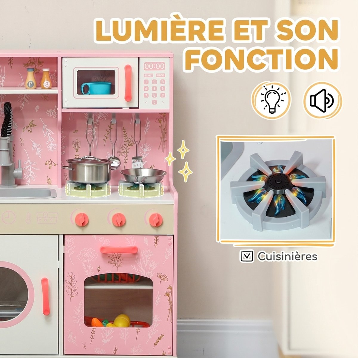 Ensemble de cuisine pour enfants MDF Rose rose, AIYAPLAY