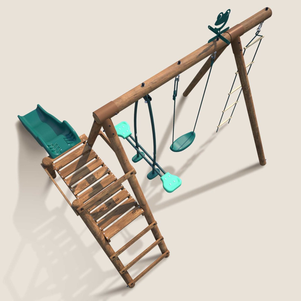 Portique en bois rond 3 agrès et toboggan MURIER marron, SOULET