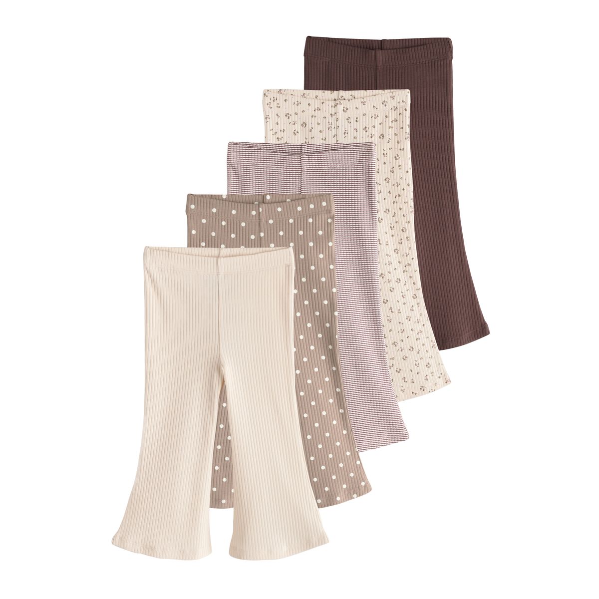 Leggings côtelés évasés, lot de 5 naturel, NEXT