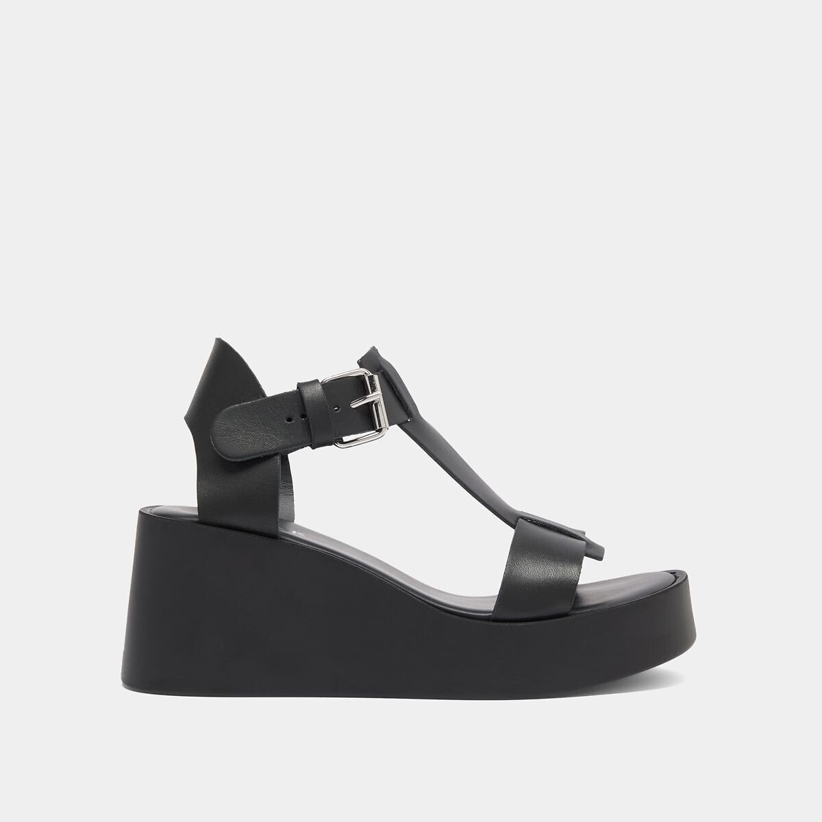 Sandales compensées en cuir Estelle noir, JONAK