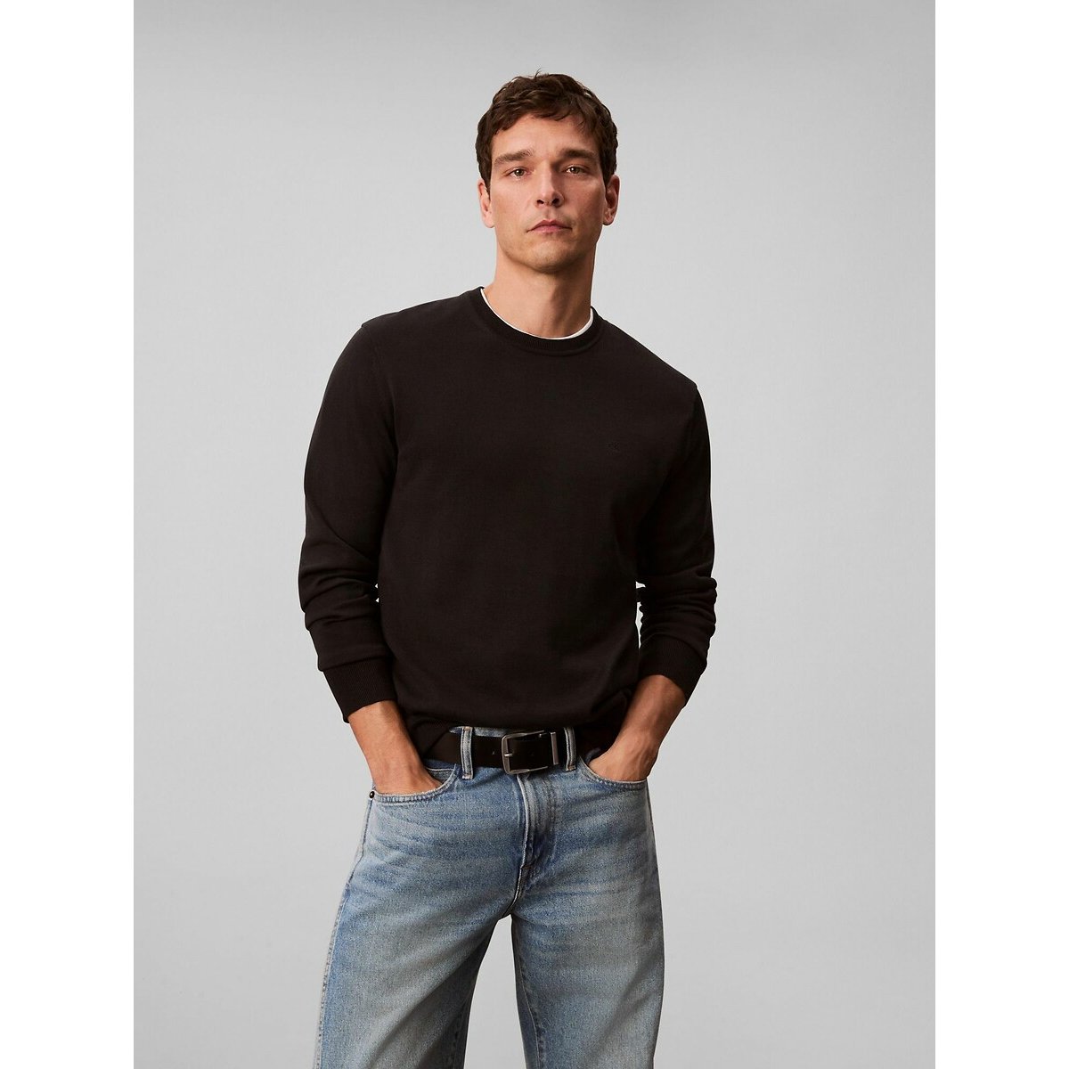 Crew Neck Jumper in Fine Knit black, CALVIN KLEIN