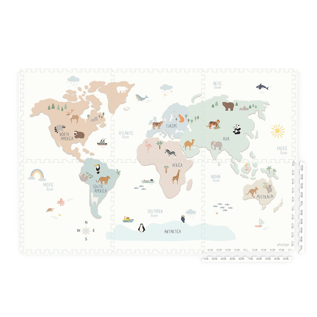 play&go - tapis puzzel, boîte de rangement & mini maison - worldmap multicolor, PLAY ET GO