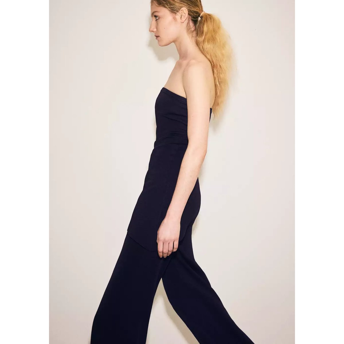 Haut asymétrique maille fine bleu marine, MANGO
