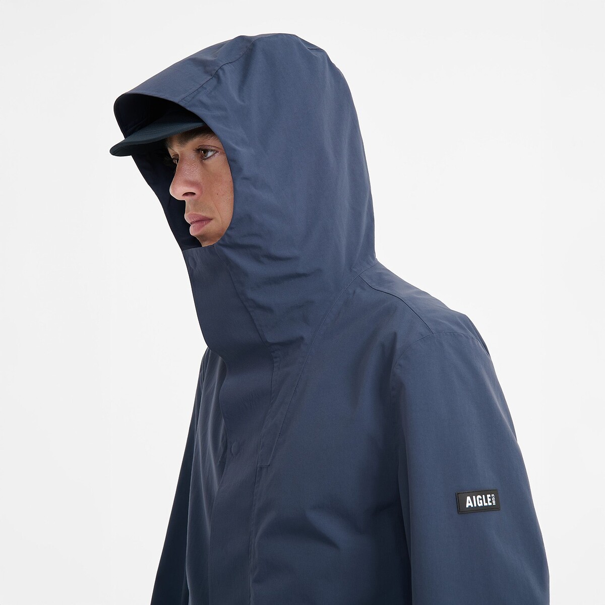 Parka longue MTD® 2 couches avec capuche bleu marine, AIGLE
