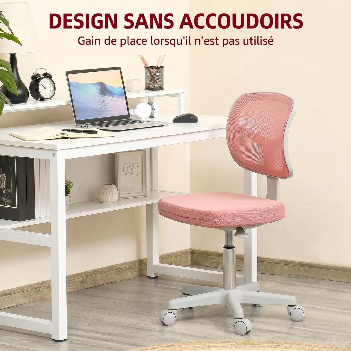 Chaise de bureau Tissu en maille Rose rose, HOMCOM