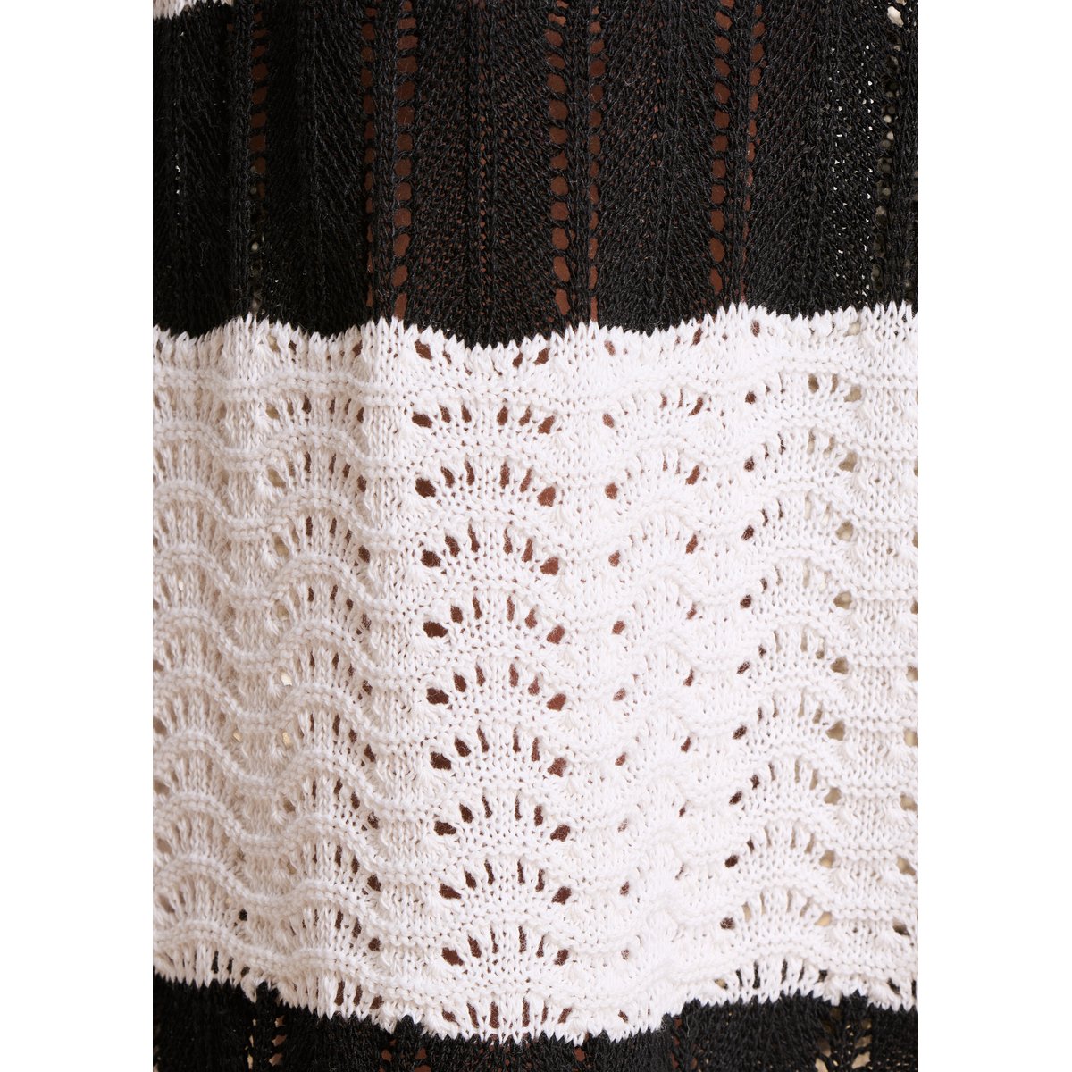Jupe midi en maille rayée ajourée ecru/noir, LA FEE MARABOUTEE