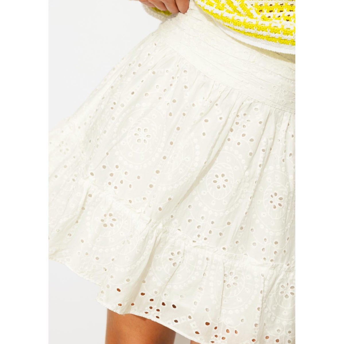 Mini-jupe en broderie anglaise ecru, PROMOD