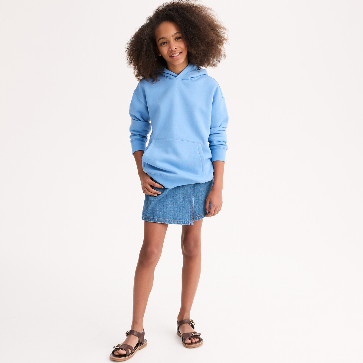 Sweat à capuche en molleton bleu clair, LA REDOUTE COLLECTIONS