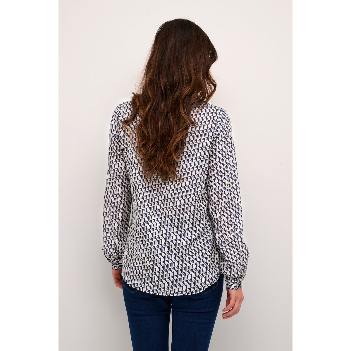 Long sleeved blouse vert graphique dark green diamont print, KAFFE