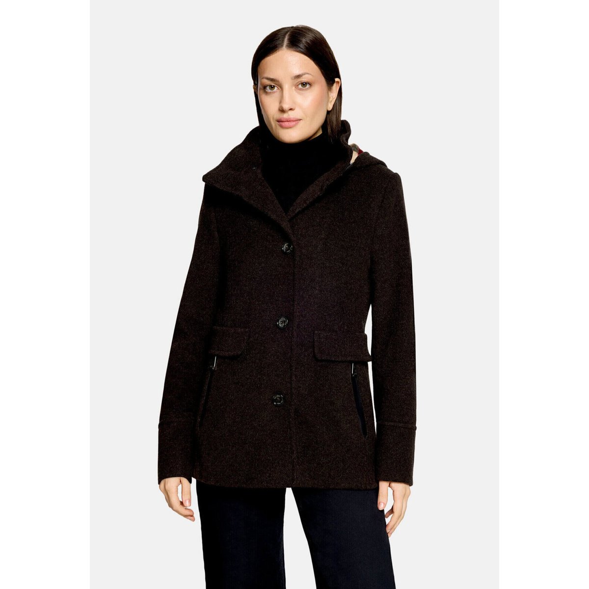 Veste en laine à capuche dark brown melange, GIL BRET