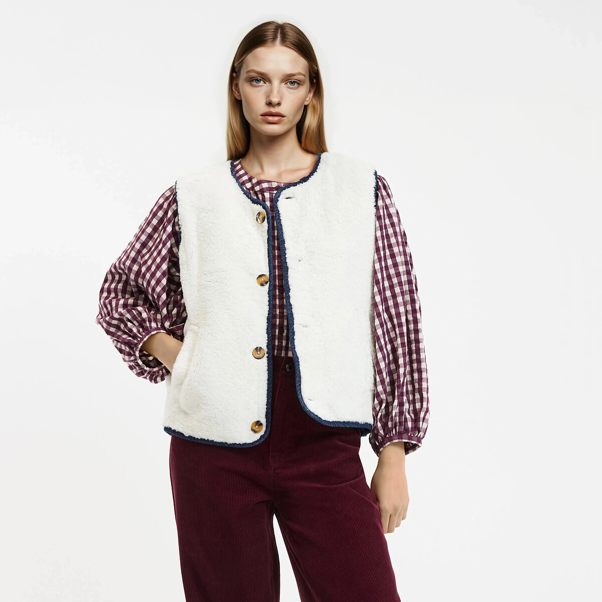 Reversible Cardigan in Quilted Denim untreated blue, LA REDOUTE COLLECTIONS