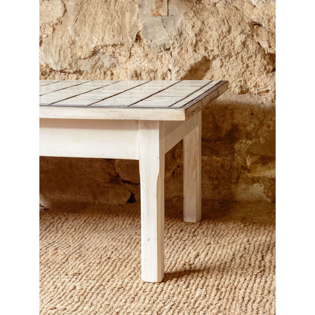 Table basse en bois et céramique Donna N°1571 - Bon état blanc, DEBONGOUT