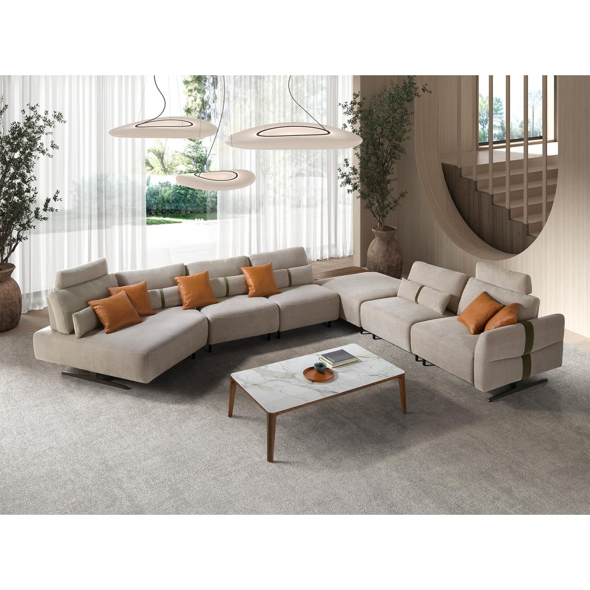 Canapé d'anglé relax modulable tissu sable | noir, ANGEL CERDA
