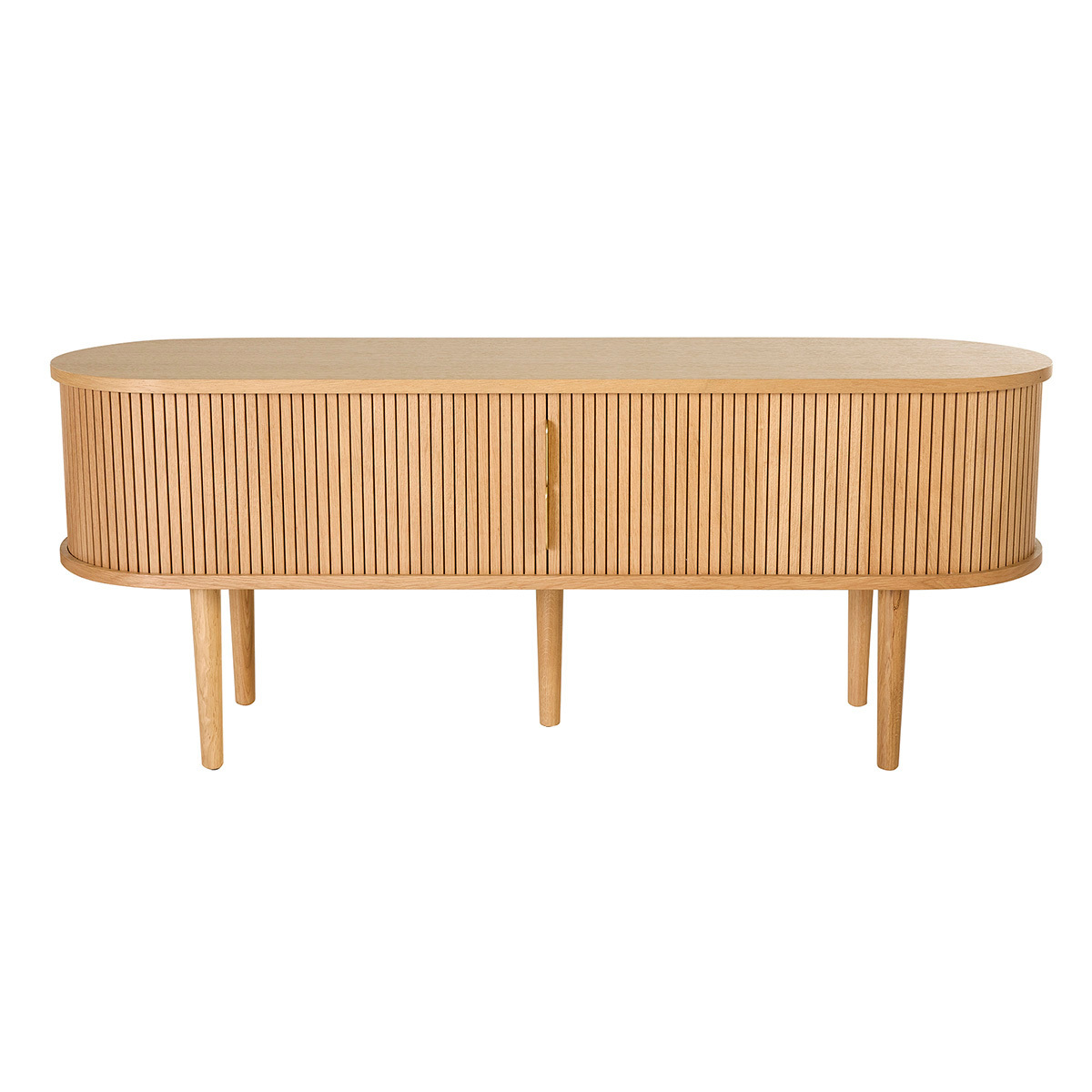 Meuble TV vintage bois clair chêne avec rangements 2 portes coulissantes L138 cm EPIC couleur unique, MILIBOO