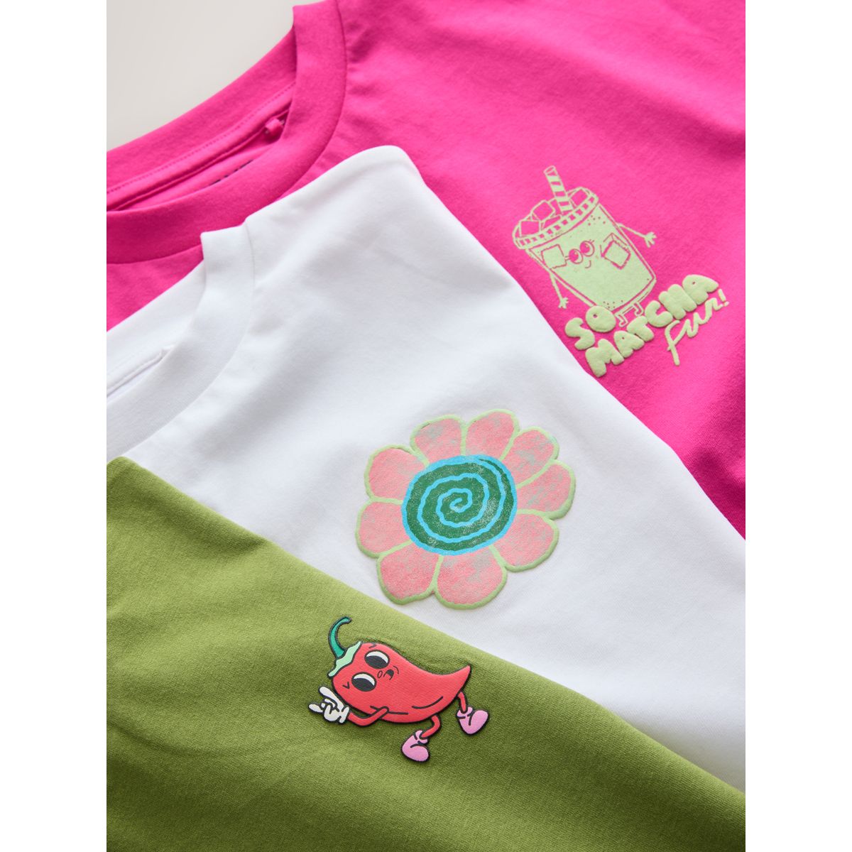 T-shirt droit à imprimé, lot de 3 rose/vert, NEXT