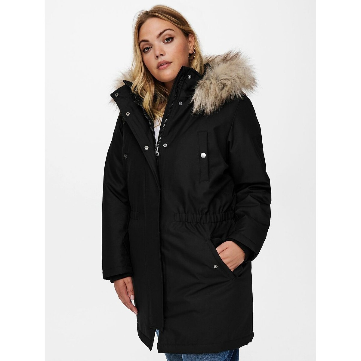 Parka mi-longue à capuche noir, ONLY CARMAKOMA