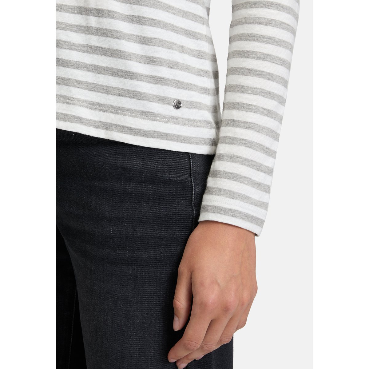 T-shirt à rainures à encolure bateau blanc/gris, BETTY & CO
