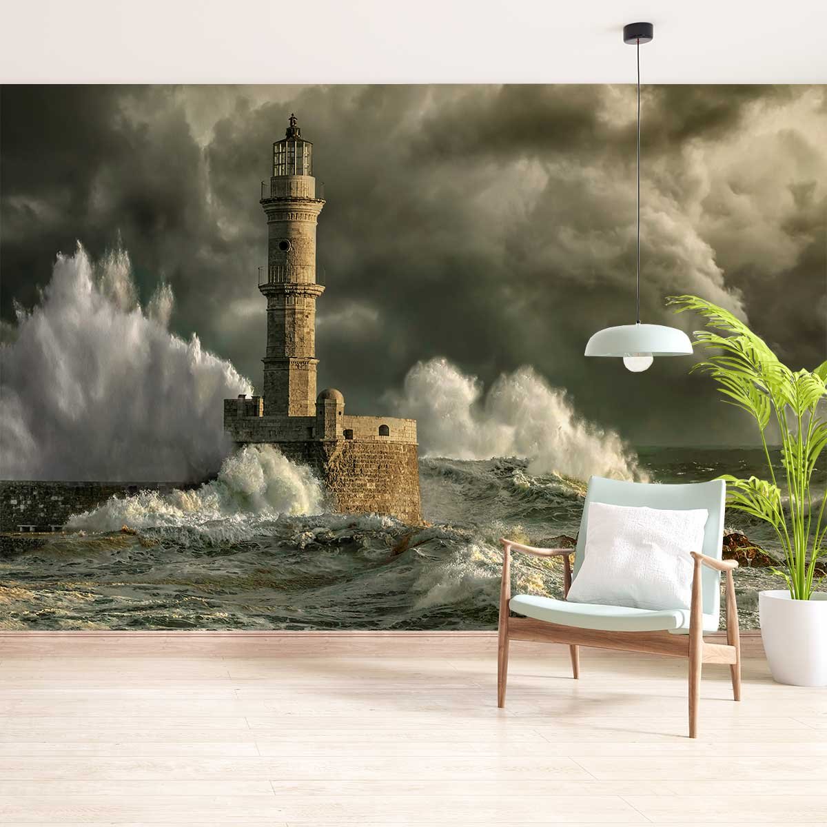 Papier peint orage sur le phare intissé, HEXOA