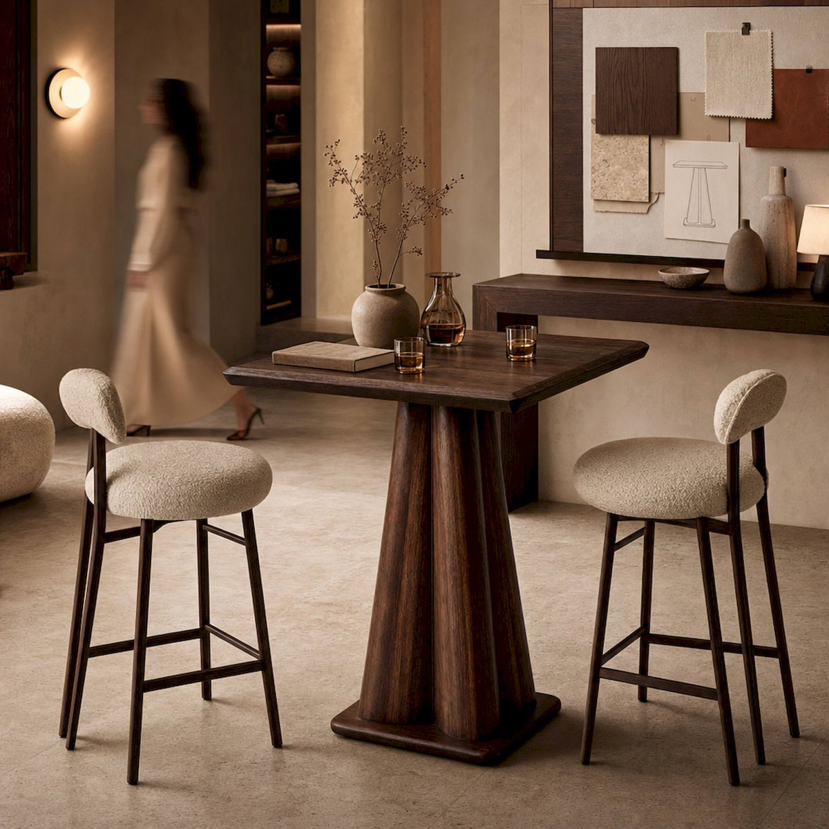 Table de bar carrée VACIO en manguier brun, RECOLLECTION