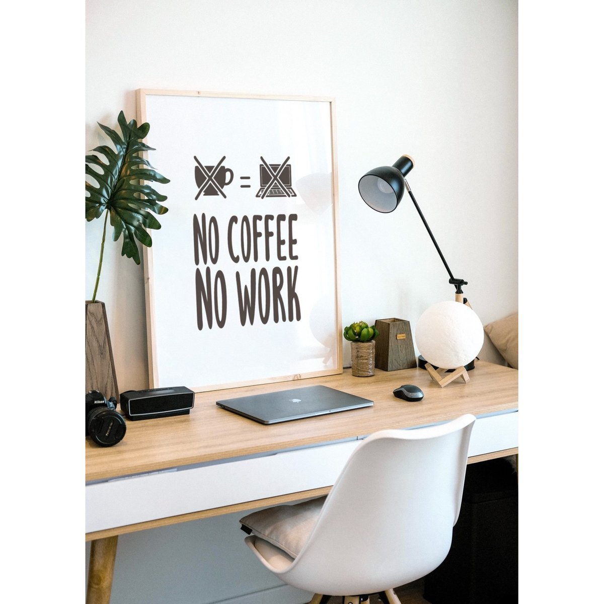Affiche 'No coffee no work' blanc, L'AFFICHERIE
