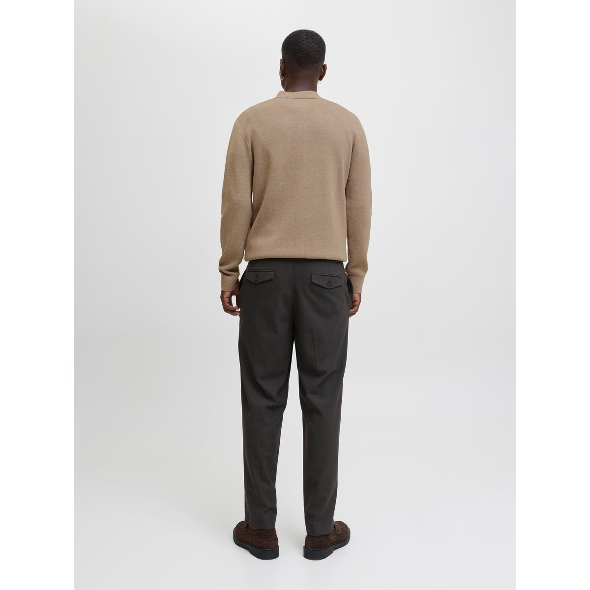 Pull col polo, demi-zippé greige, JACK & JONES