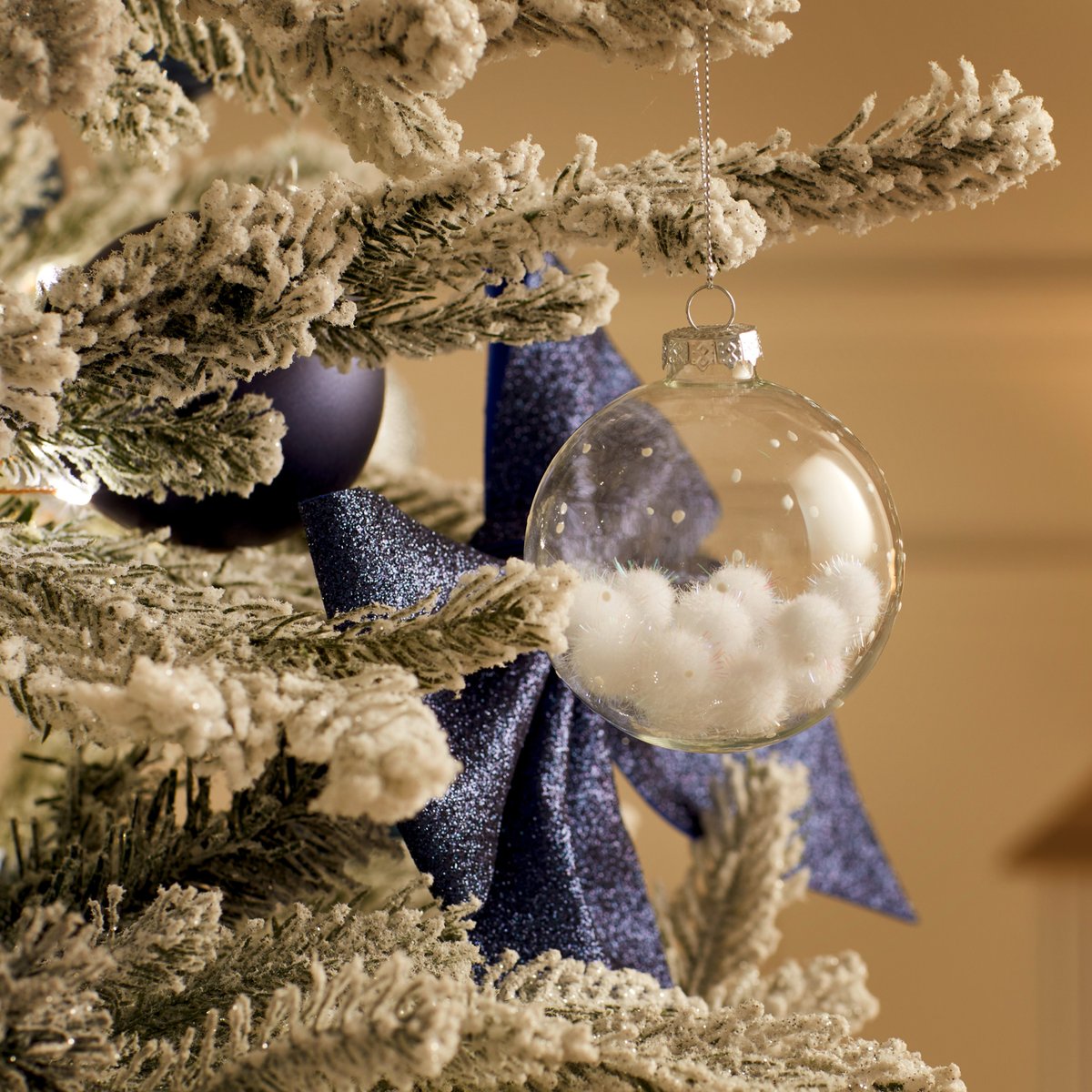 Boule intérieur boules de Noël coton 8 cm verre blanc, FEERIC LIGHTS & CHRISTMAS