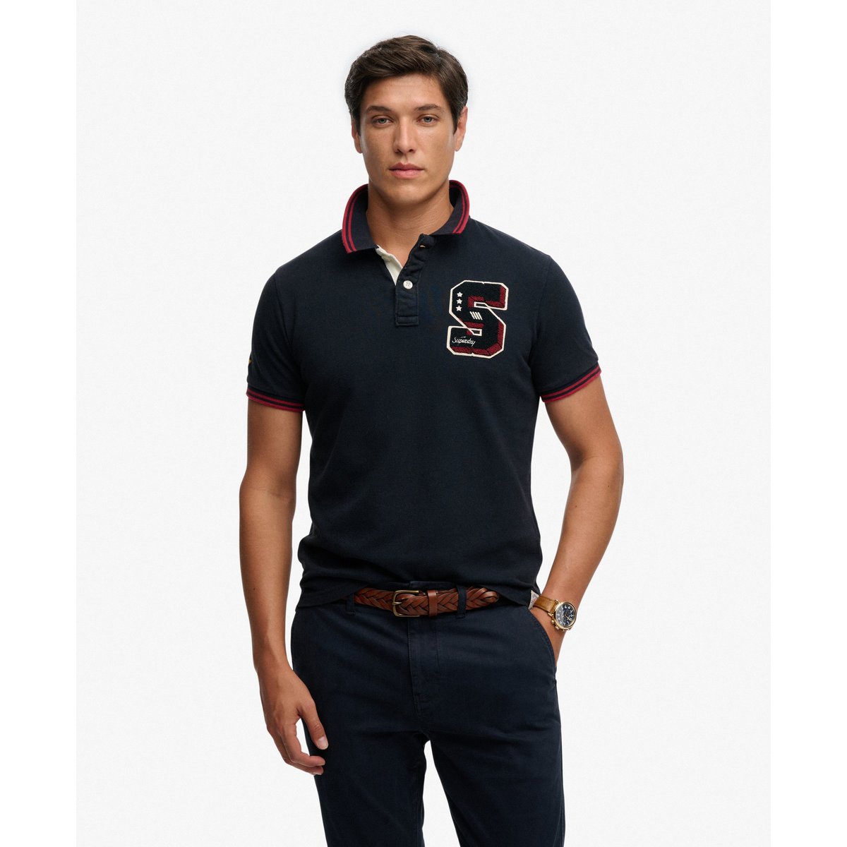 Polo Vintage Athletic Patch bleu marine éclipse, SUPERDRY