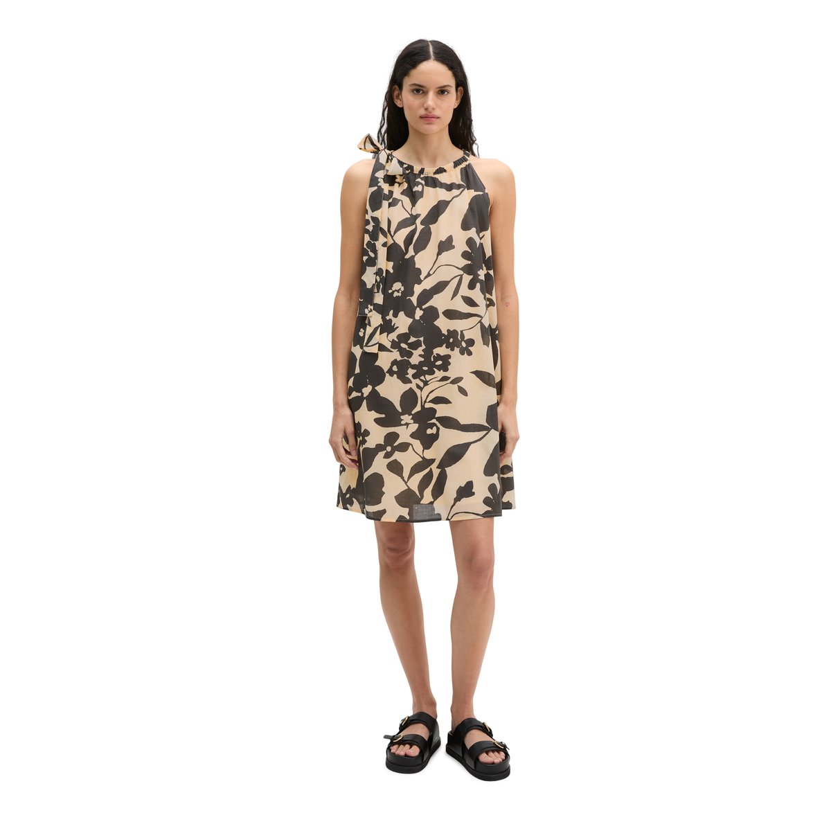 Robe d'été sans manches loose en voile de coton imprimé gris foncé, MARC O'POLO