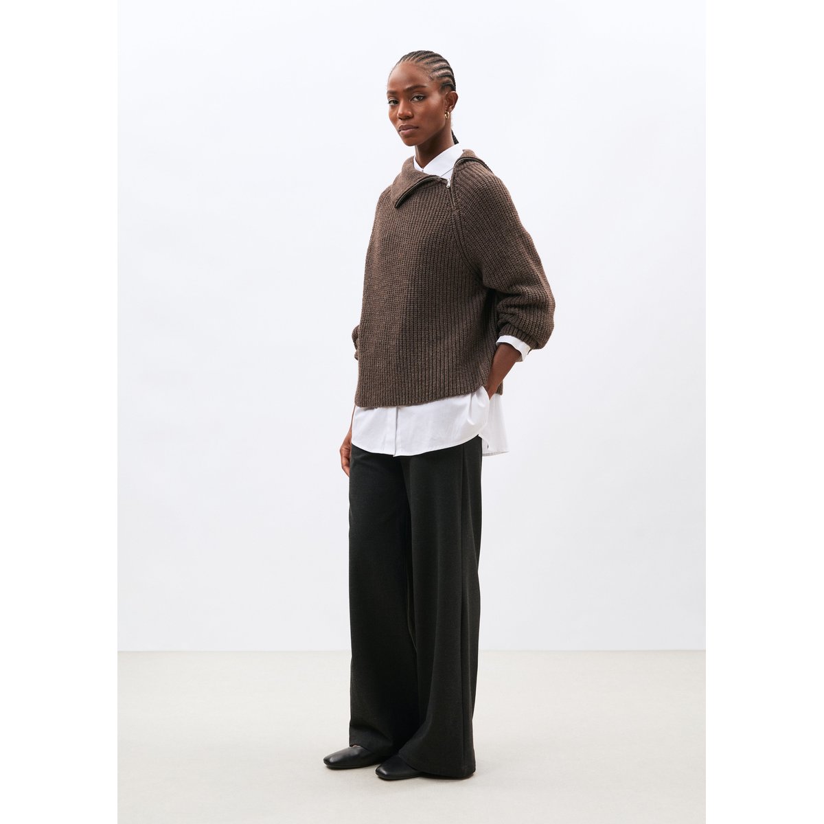 Pull col montant taupe, HUMILITY