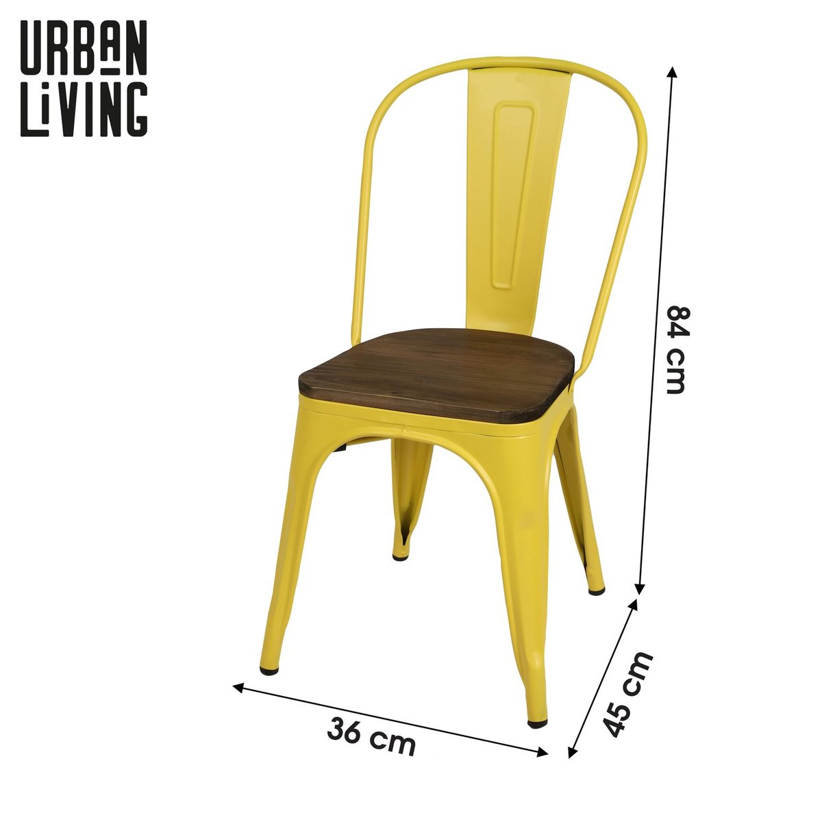 Lot de 4 chaises bistrot en bois et métal design vintage LIV jaune, TOILINUX