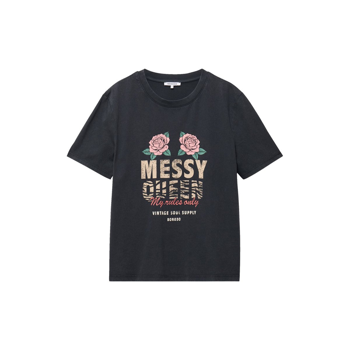 T-shirt droit col rond manches courtes noir, BONOBO
