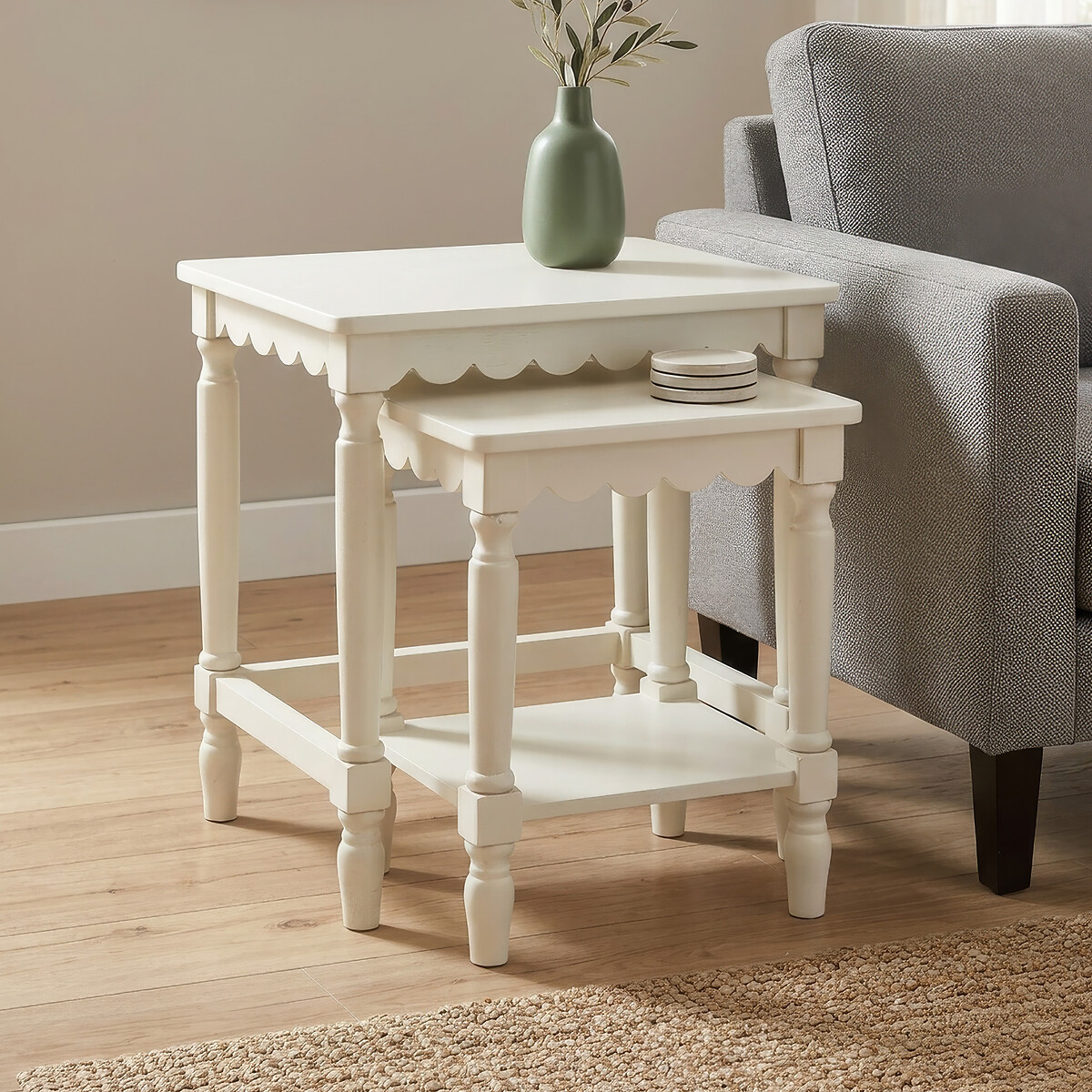 Set Of 2 Elms Scalloped Edge Nesting Tables ivory, SO'HOME