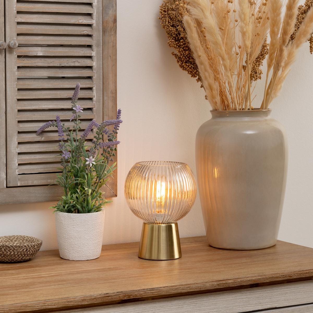 Lampe verre strié et laiton LAYE doré, ATMOSPHERA