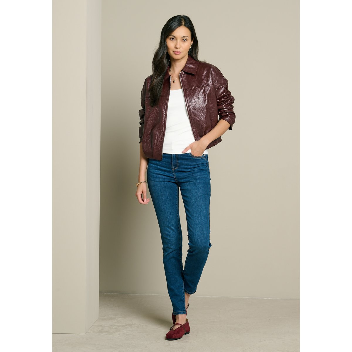 Veste bomber en similicuir bordeaux wine, LOLALIZA
