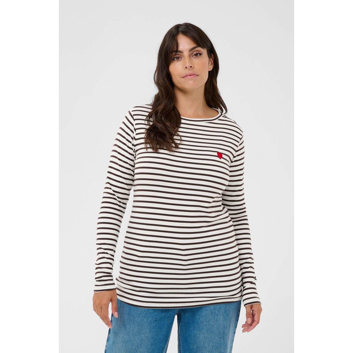 T-shirt à manches longues blanc marron chalk/black coffee - red heart, KAFFE CURVE
