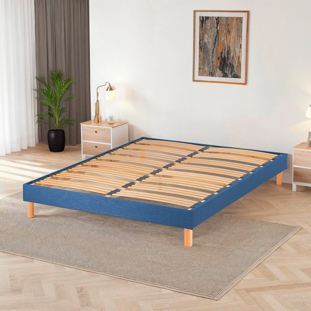 Sommier à lattes Tissu Lumière - Tri-lattes - Livré en kit bleu marine, BELLECOUR
