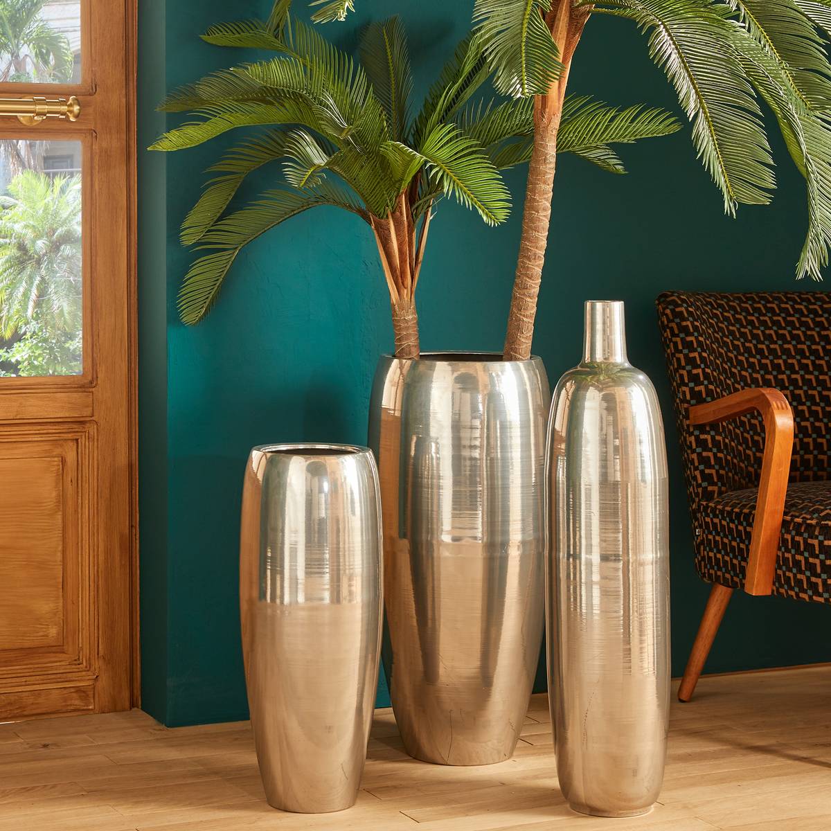 Vase cylindre haut en acier brillant RESO argent, ATMOSPHERA