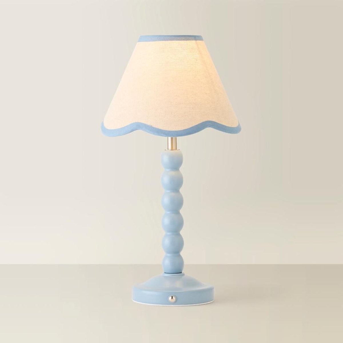 Bobbie Painted Bobbin Rechargeable Table Lamp with Scallop Shade blue, SO'HOME