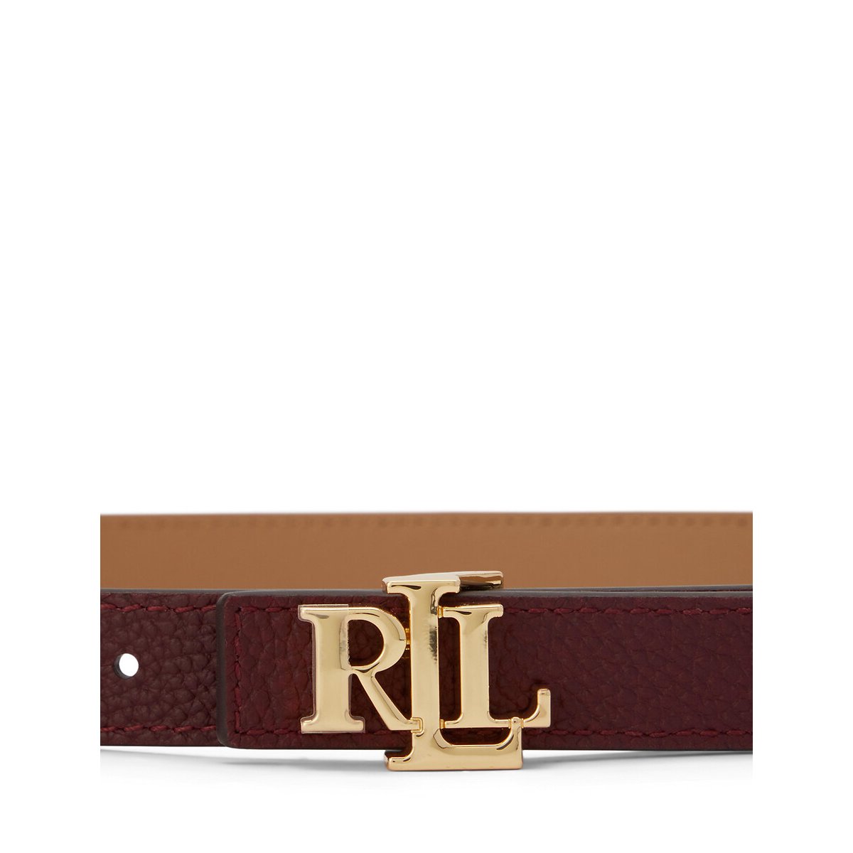 Ceinture fine réversible en cuir grainé bordeaux, LAUREN RALPH LAUREN