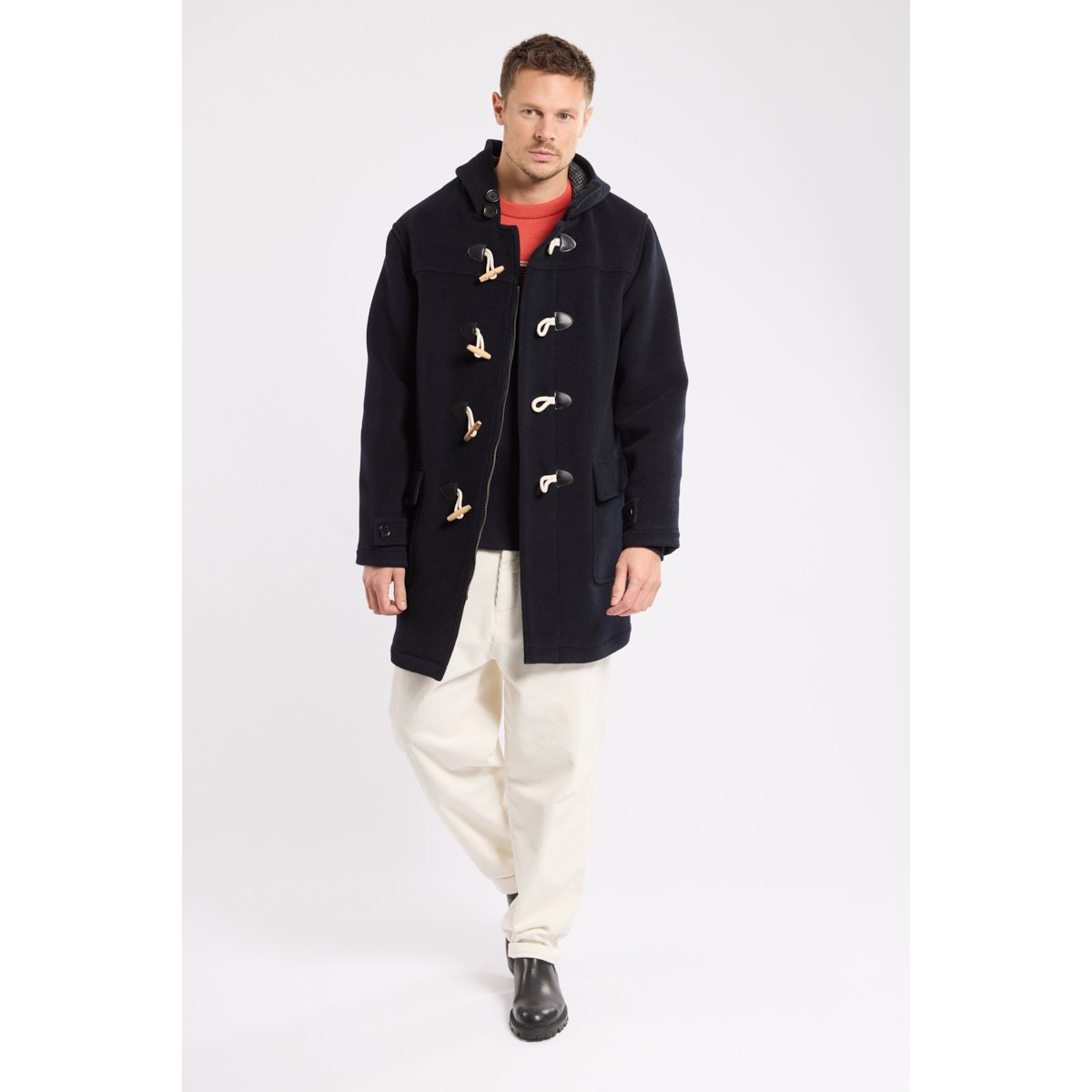 Duffle-coat Héritage en laine MARTIN rich navy/ micro motif gri, ARMOR-LUX