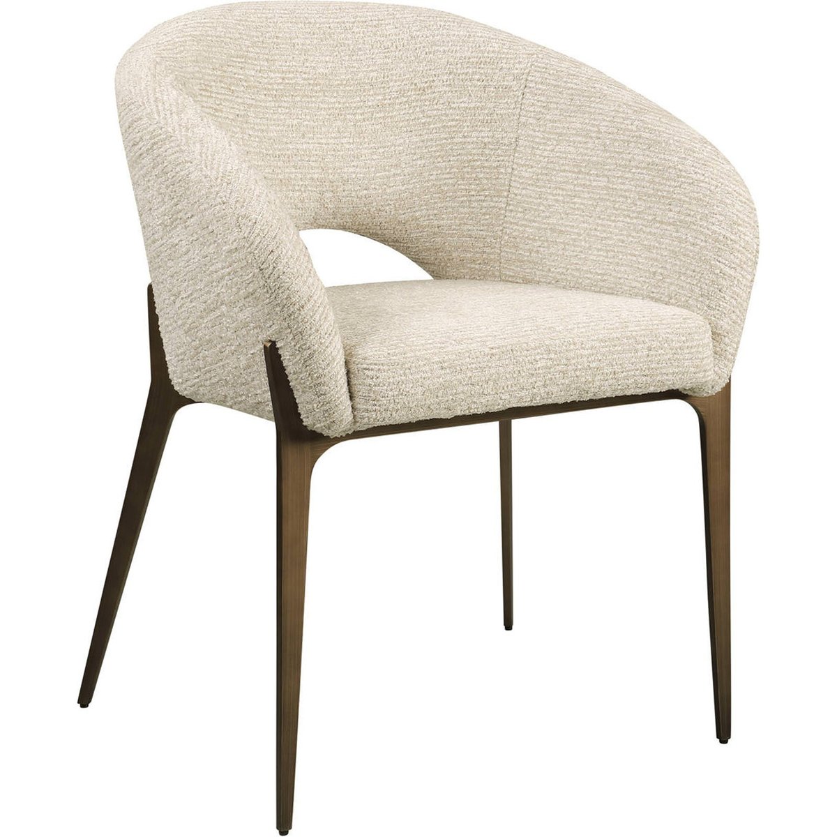 Chaise de salle à manger enveloppante beige naturel linéaire et piètement bronze, RECOLLECTION