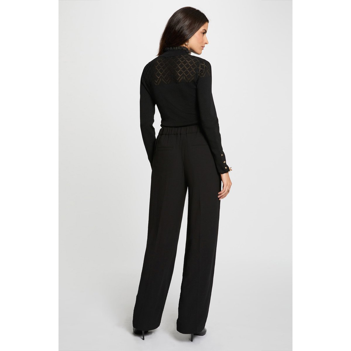 Pantalon large fluide noir, MORGAN